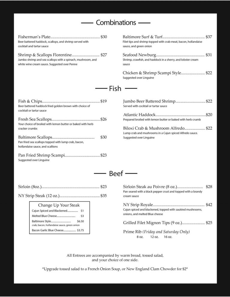 Menu Jay's Place Steak and Seafood
